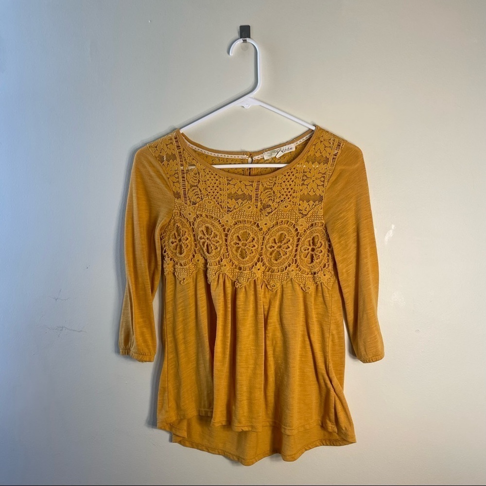 Rewind mustard yellow women’s 3/4 sleeve lace detail blouse‎ fall top trendy